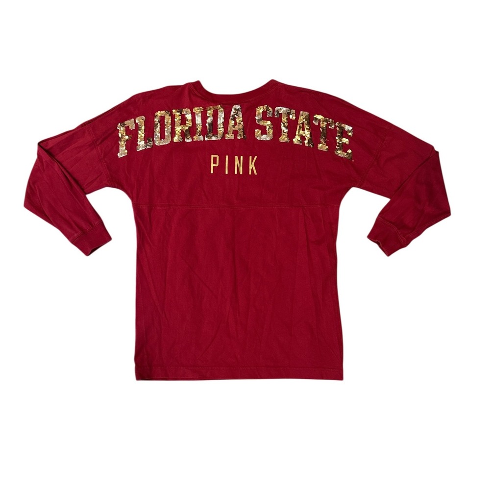 PINK Victoria's Secret FSU Spirit Jersey Women Small Red Sequin Logo - Picture 2 of 5